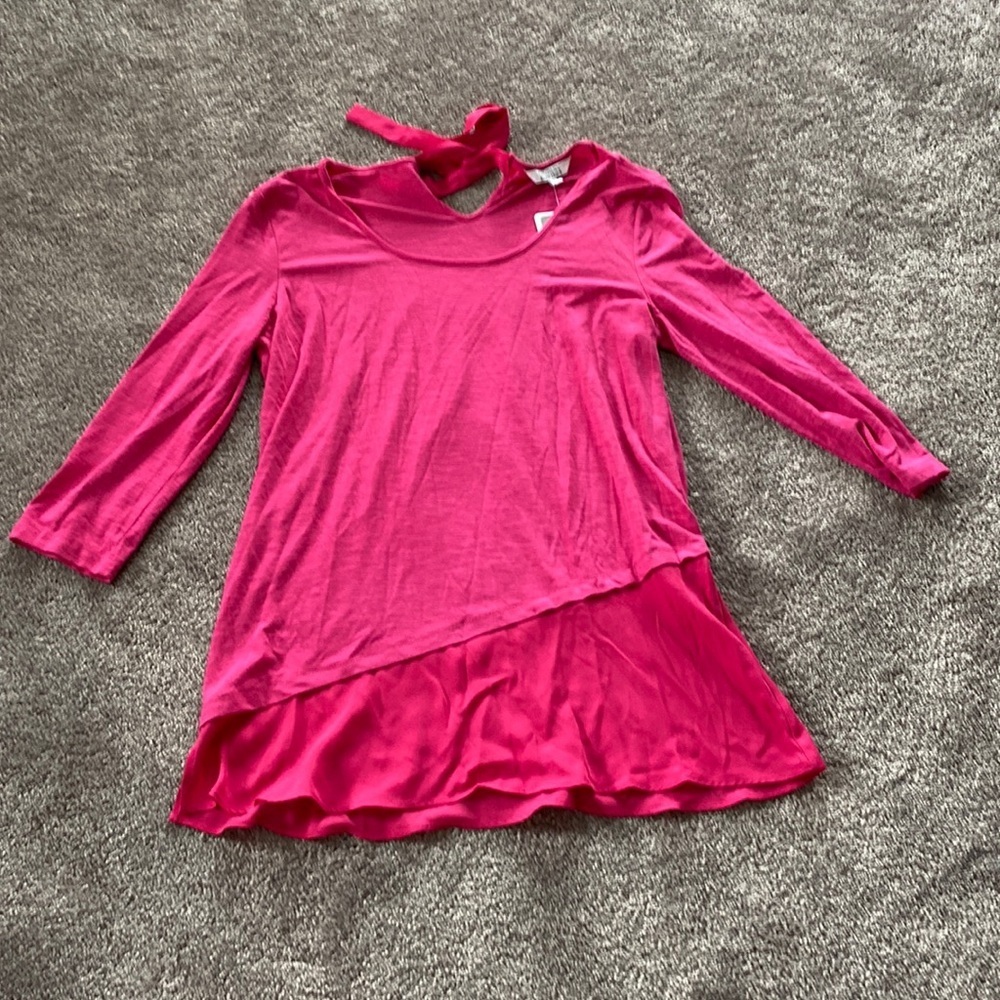 Company Ellen Tracy Pink Tunic Top Layered Hem Casual Chic SIZE M